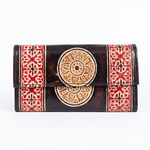 [NCUI_0128] Artisan Embossed Mandala Leather Clutch Wallet