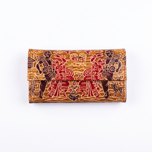 [NCUI_0131] Artisan Hand-Carved Traditional Folk Art Leather Clutch Wallet