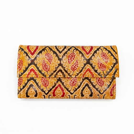 [NCUI_0132] Artisan Hand-Painted Paisley Pattern Leather Clutch Wallet
