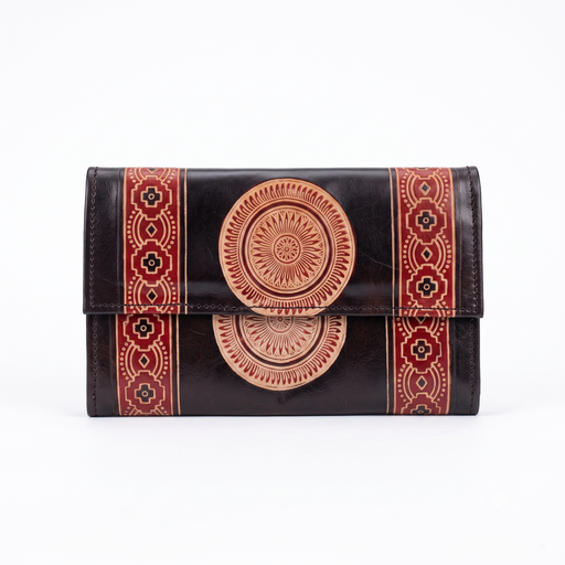 [NCUI_0135] Artisan Embossed Mandala Leather Clutch Wallet