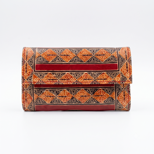 [NCUI_0136] Artisan Hand-Painted Geometric Pattern Leather Clutch Wallet
