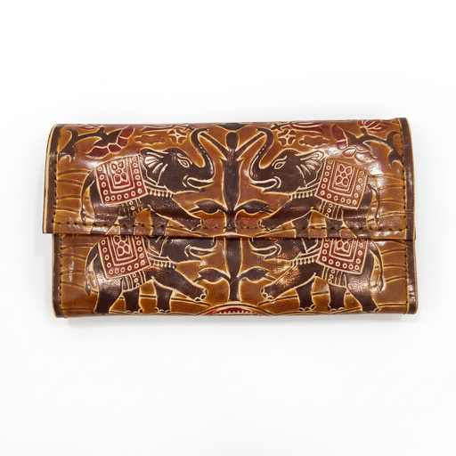 [NCUI_0149] Elephant Motif Tooled Leather Wallet