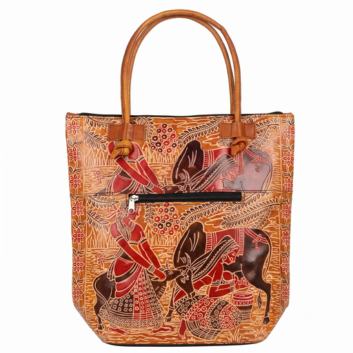 [NCUI_0150] Artisanal Scene-Tooled Leather Tote Bag
