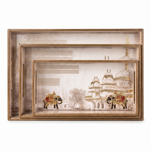 [NCUI_0152] Heritage Elephant & Palace Decorative Tray Set