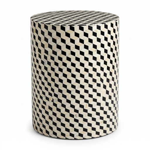 [NCUI_0168] Geometric Inlay Cylindrical Side Table