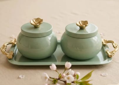 [NCUISTOFGCL44980] Mint Bloom Canister and Tray Duo